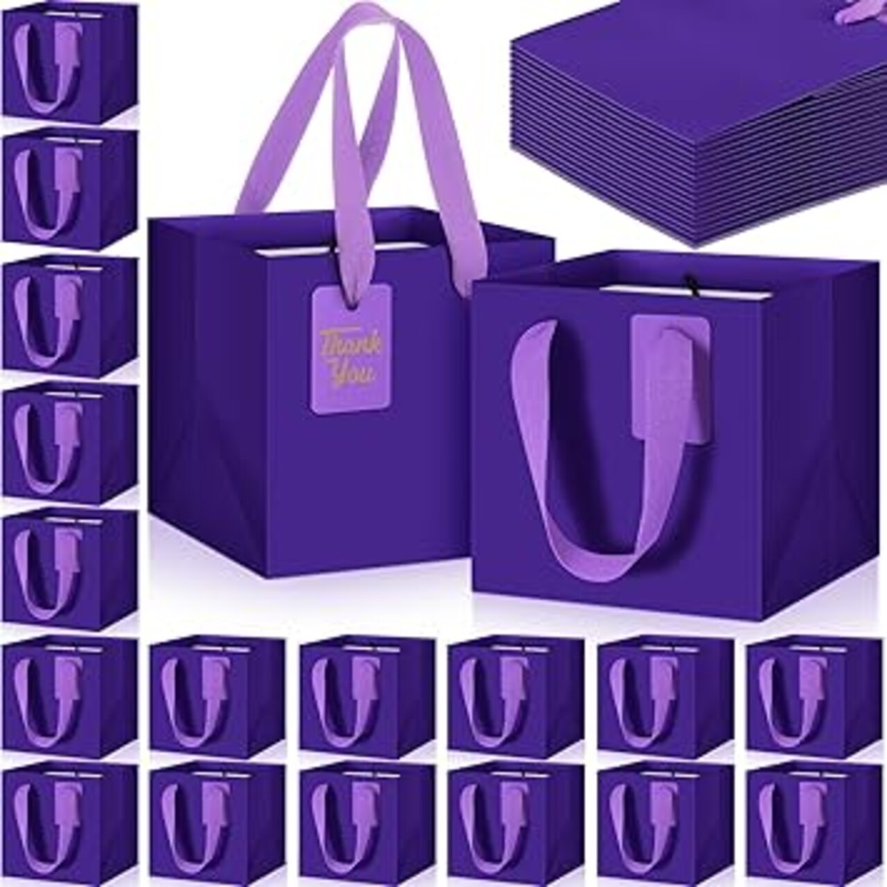 Mini Paper Gift Bags 50pcs 6x6x6’’ Square Favor Bags with Handles & DIY Tags